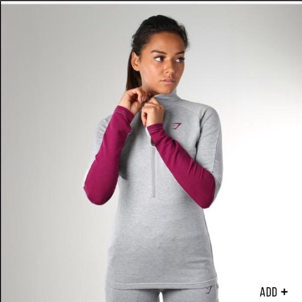 Gymshark Impulse Pullover Light Grey Plum NWOT